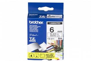 Brother TZ211 Laminated Black on White Tape - 6mm x 8m (Genuine)