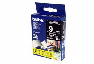 Brother TZ325 Laminated White on Black Tape - 9mm x 8m (Genuine)