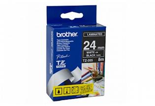 Brother TZ355 Laminated White on Black Tape - 24mm x 8m (Genuine)