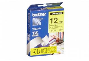 Brother PT-9500PC Laminated Blue on Flu. Yellow Tape - 12mm x 5m (Genuine)